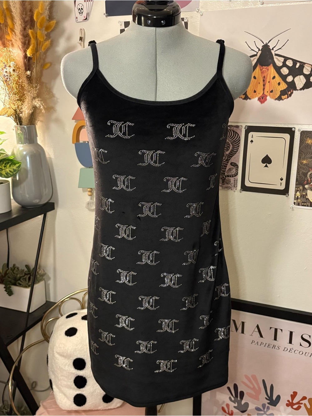 Juicy Couture Rhinestone JC Black Velour Mini Dress Size Small